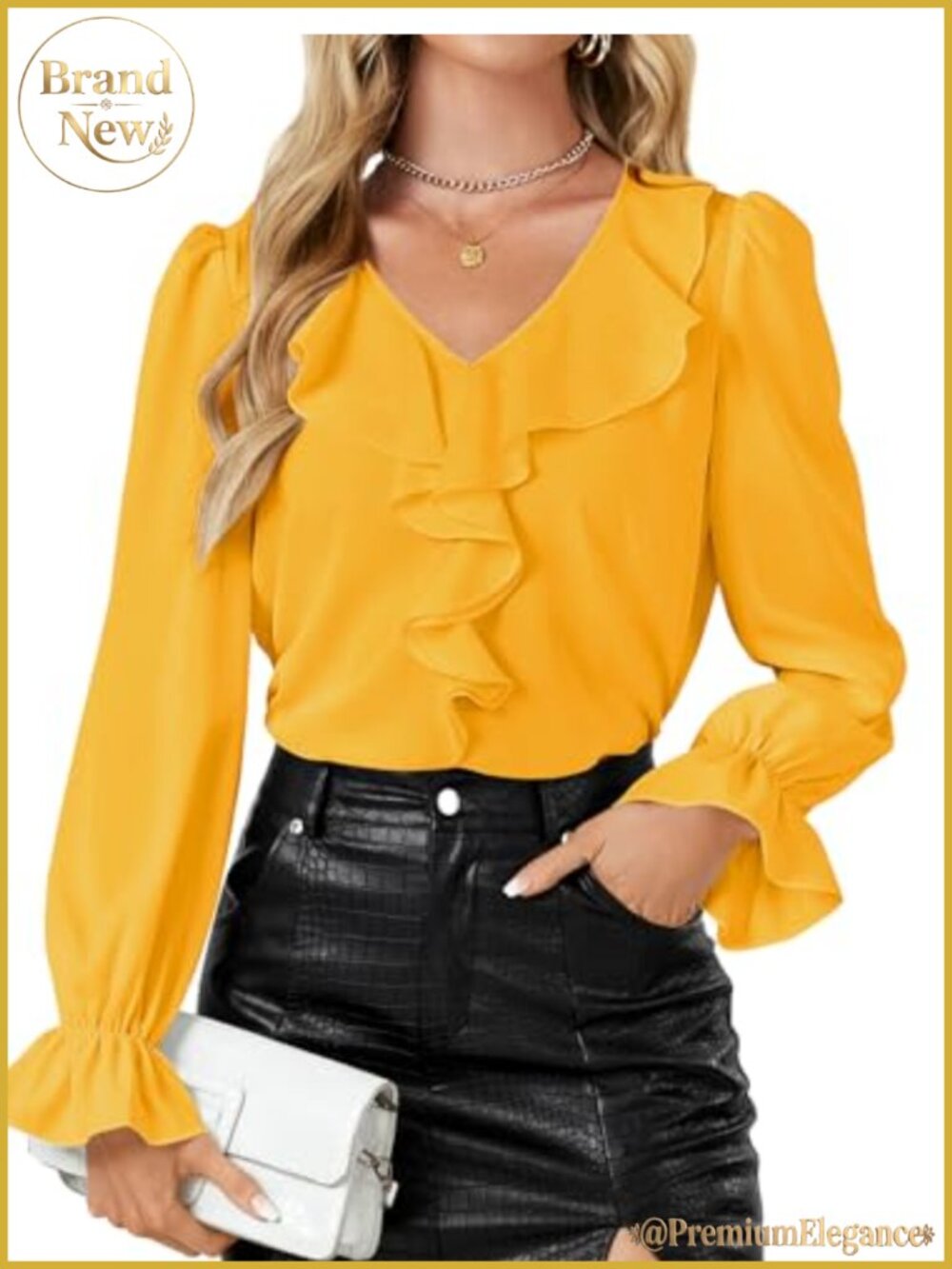 Ruffle V Neck Dressy Blouse Flounce Long Sleeve Top
